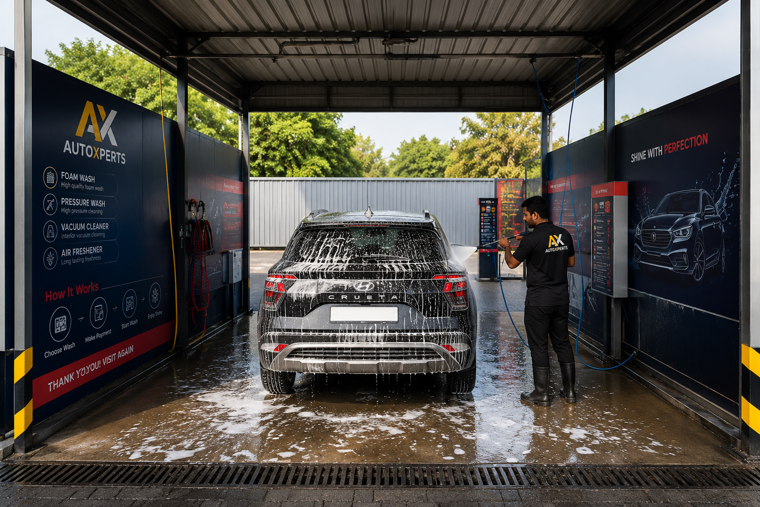 Car wash equipment and machinery setup Hyderabad