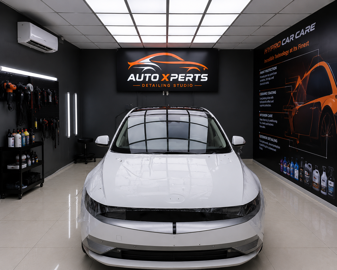 Professional car detailing and PPF studio setup in Hyderabad