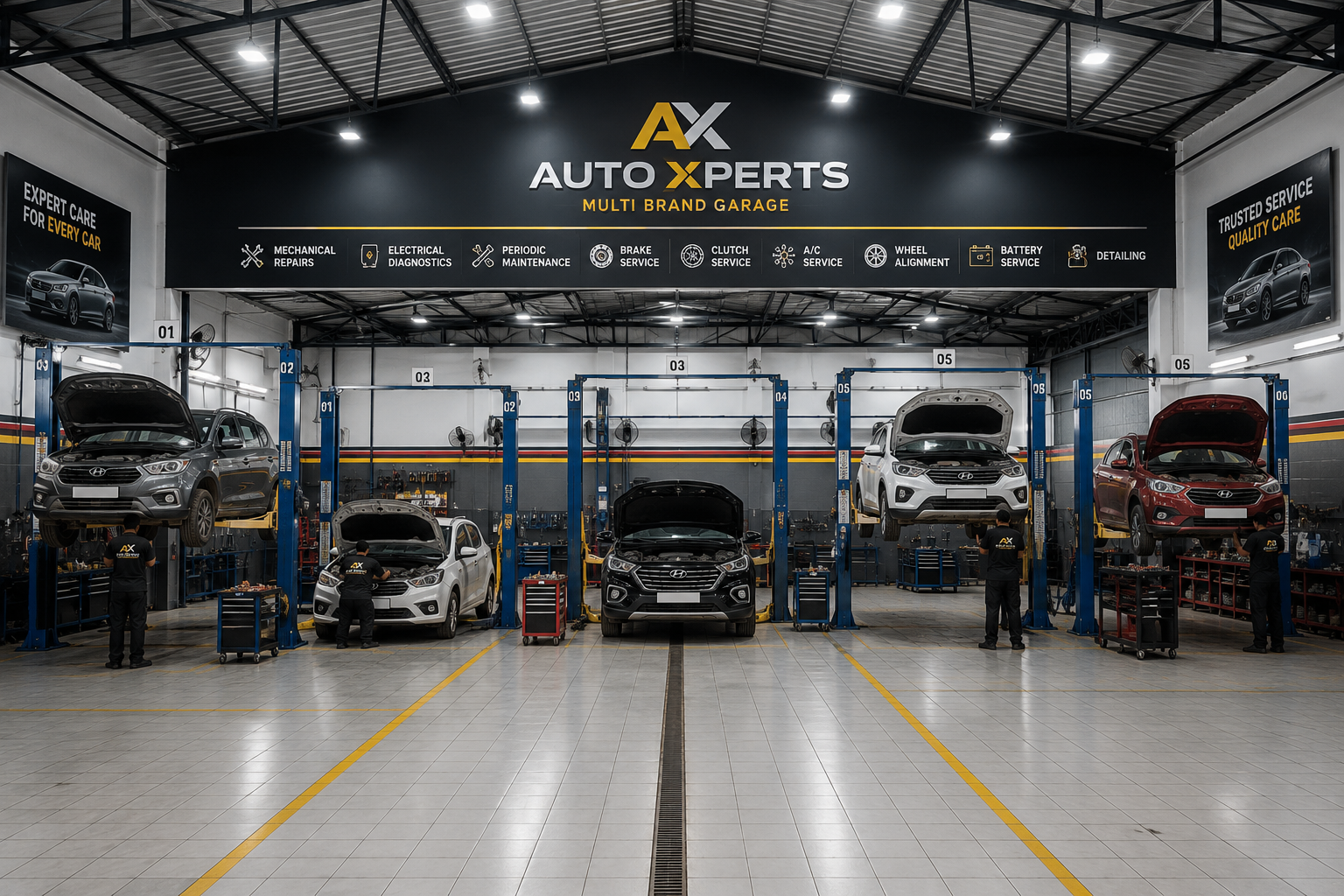 Multi brand car garage setup in Hyderabad