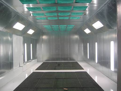 Professional automotive paint booth setup for body shop